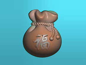 福字钱袋玉石电脑精雕图JDP玉雕_享刻玉石