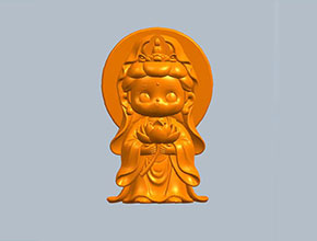 卡通拿莲花观音3d电脑模型图STL_五轴玉石雕刻机