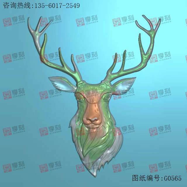 圣诞驯鹿单头浮雕图纸_玉石雕刻机厂家