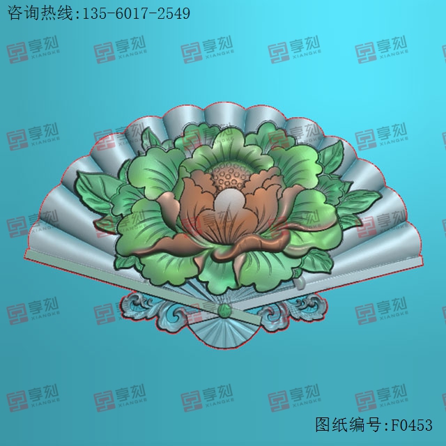 扇形牡丹花-玉石电脑数控精雕图纸_享刻玉石雕刻机
