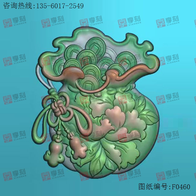 牡丹钱袋玉石电脑精雕图JDP玉雕_享刻玉石雕刻机厂家