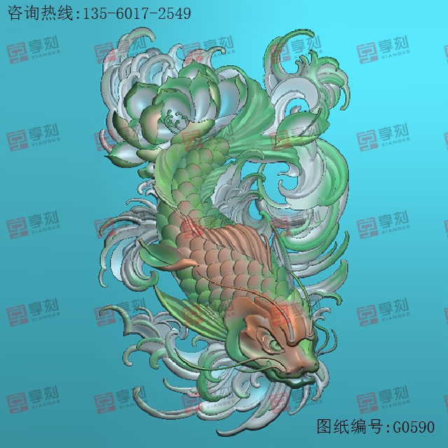 莲花鲤鱼玉石雕刻机电脑雕刻图纸_享刻数控雕刻机厂家