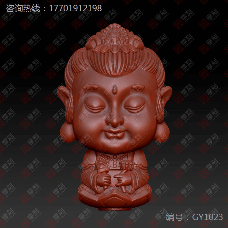 玉石立体雕刻摆件文殊菩萨图