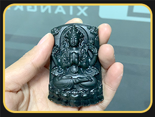 数控玉石雕刻机雕刻案例-和田碧玉度母挂件