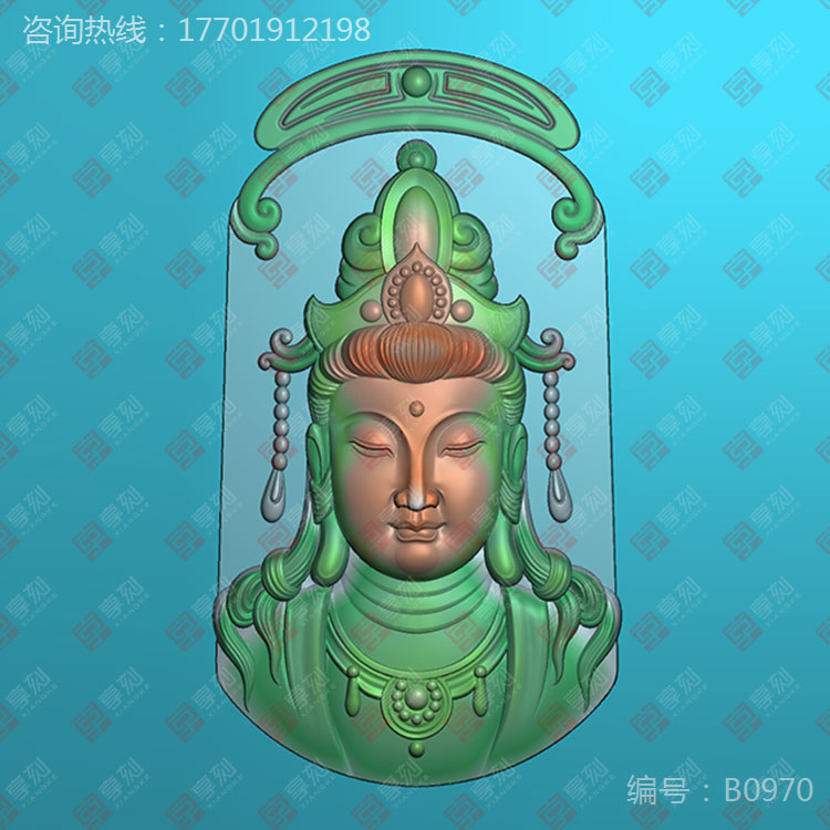 绿松观音挂件精雕图