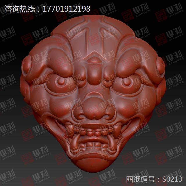 三通绿松兽头珠子精雕图