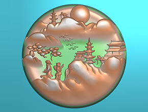 圆翡翠山水牌电脑精雕图_享刻挂件雕刻机厂家