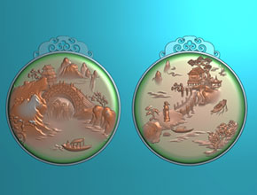 精美和田白玉山水对牌电脑精雕图款_享刻玉石雕