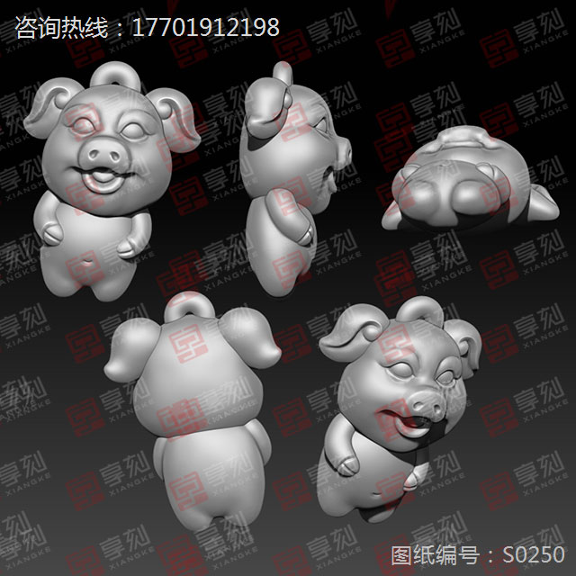 小猪金银吊坠精雕图纸