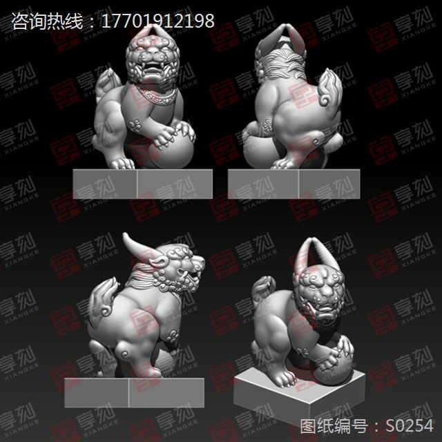 狮子印章摆件精雕图