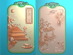 苏工山水白玉牌精雕图模型_玉石加工设备厂家