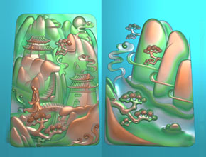 翡翠山水四六牌精雕浮雕模型图_玉石加工设备厂