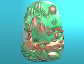 翡翠风景浮雕精雕图模型_玉石加工设备厂家