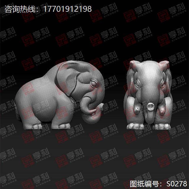 岫玉大象摆件电脑玉雕图纸