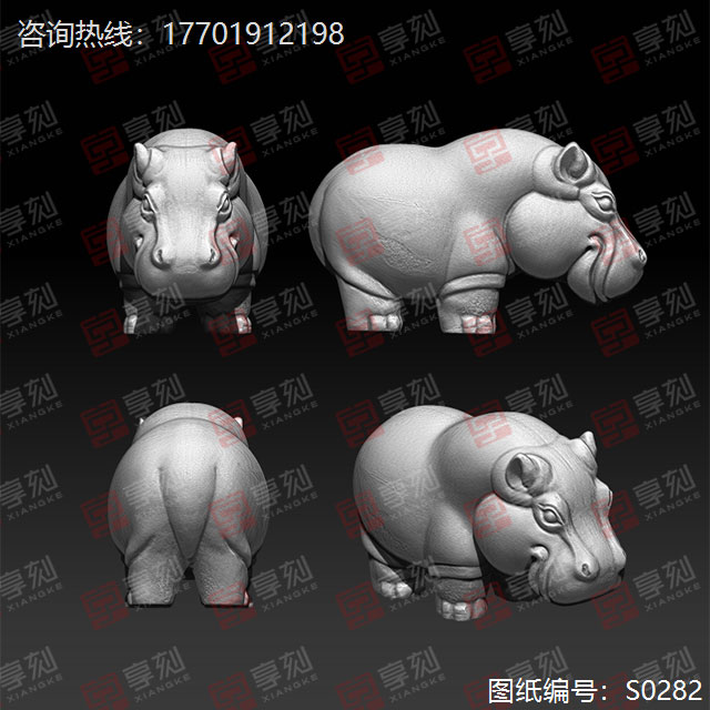 河马动物精雕模型图纸
