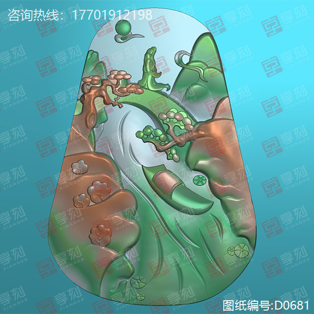 山水玉雕牌子精雕图纸
