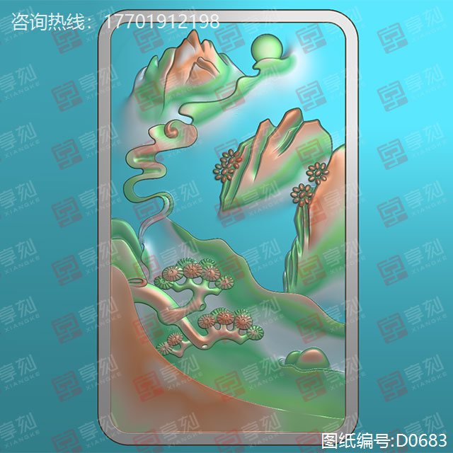 翡翠和田玉山水牌模型精雕图