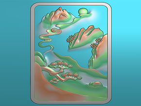 翡翠和田玉山水牌模型精雕图_翡翠雕刻机厂家