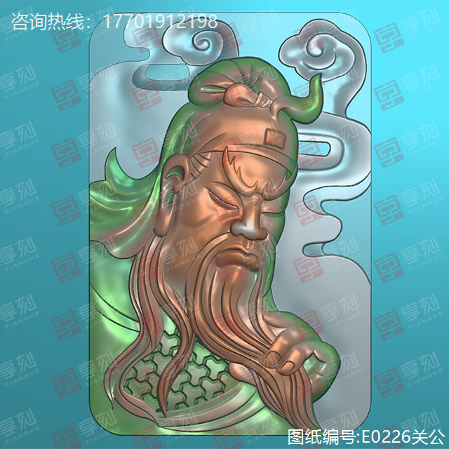 霸气关羽玉雕精雕模型图