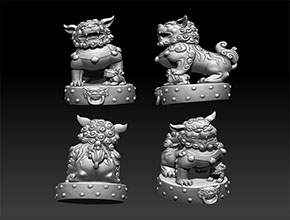 国潮风狮子摆件模型精雕图_五轴数控玉石雕刻机