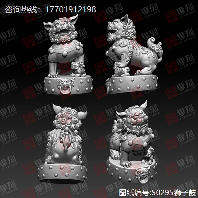 国潮风狮子摆件模型精雕图