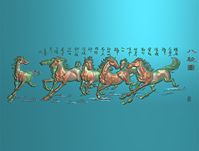 浮雕八骏马精雕模型电脑图纸_数控玉石雕刻机厂