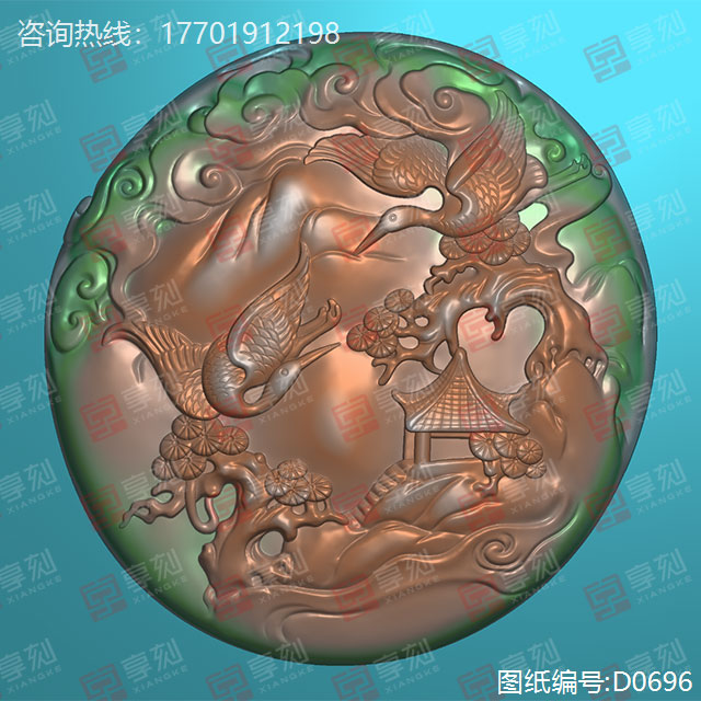 白鹤花件玉石精雕雕刻图纸