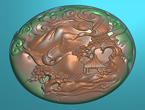 白鹤山水花件玉石精雕雕刻图纸_电脑玉石雕刻机