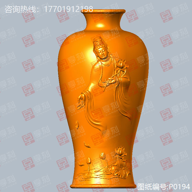 观音花瓶摆件玉石雕刻图纸