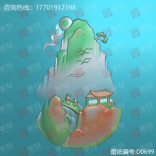 黄龙玉山水牌玉雕电脑模型图