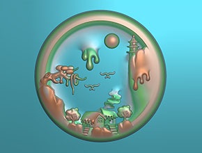 山水圆牌翡翠雕刻玉雕图_电脑数控玉石雕刻机厂