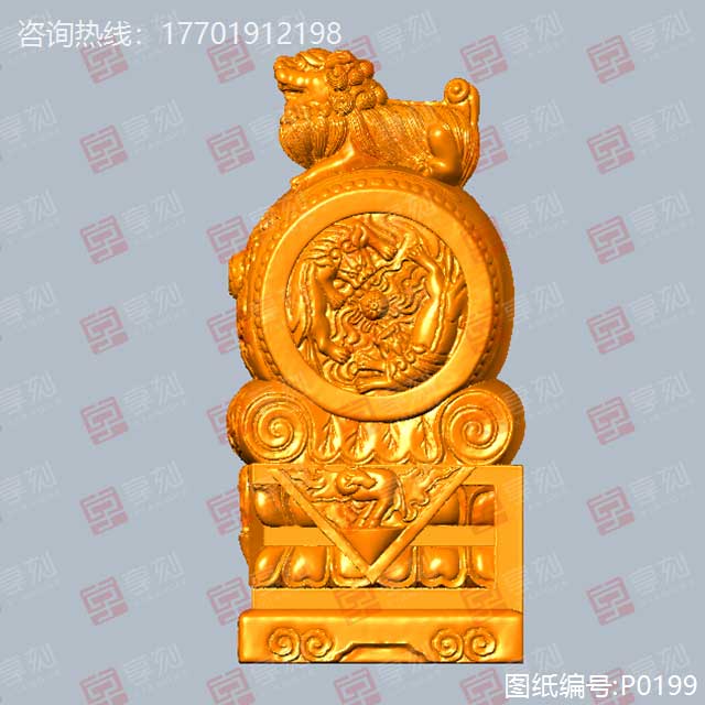 墩石狮子摆件精雕图