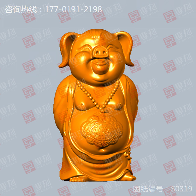 长寿猪摆件立体雕刻图纸