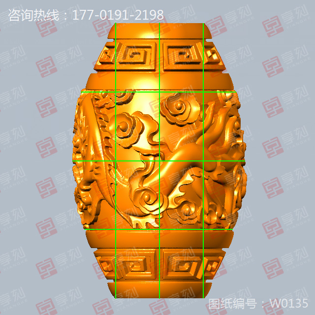 龙纹桶珠精雕电脑雕刻模型图纸
