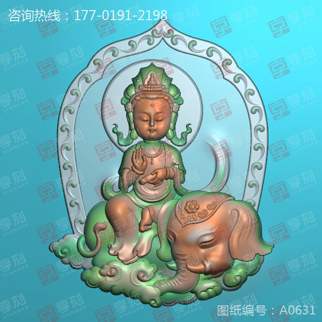 萌版八大守护神普贤菩萨玉雕图纸