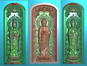 西方三圣菩萨玉石木雕浮雕图纸_电脑数控玉石雕