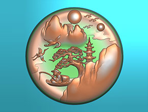 渔翁钓鱼山水牌翡翠雕刻图纸_电脑数控玉石雕刻