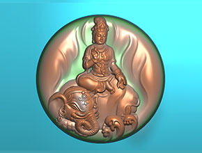 文殊菩萨玉石檀木挂件精雕图_电脑数控玉石雕刻