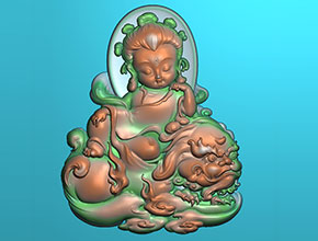 Q版 文殊菩萨吊坠翡翠玉石雕刻图纸_电脑数控玉