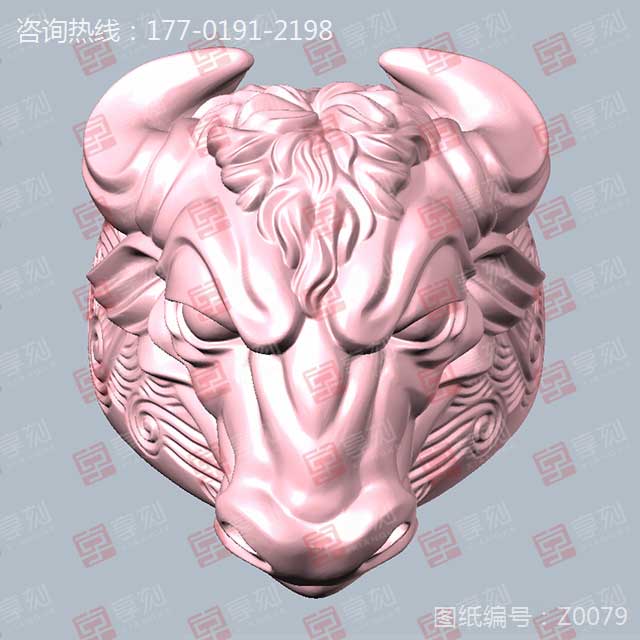 国潮牛头玉石金属模型精雕图纸玉雕图