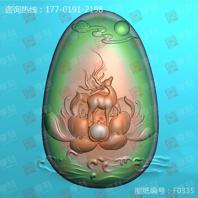 荷花鹿 玉石雕刻工具精雕图库