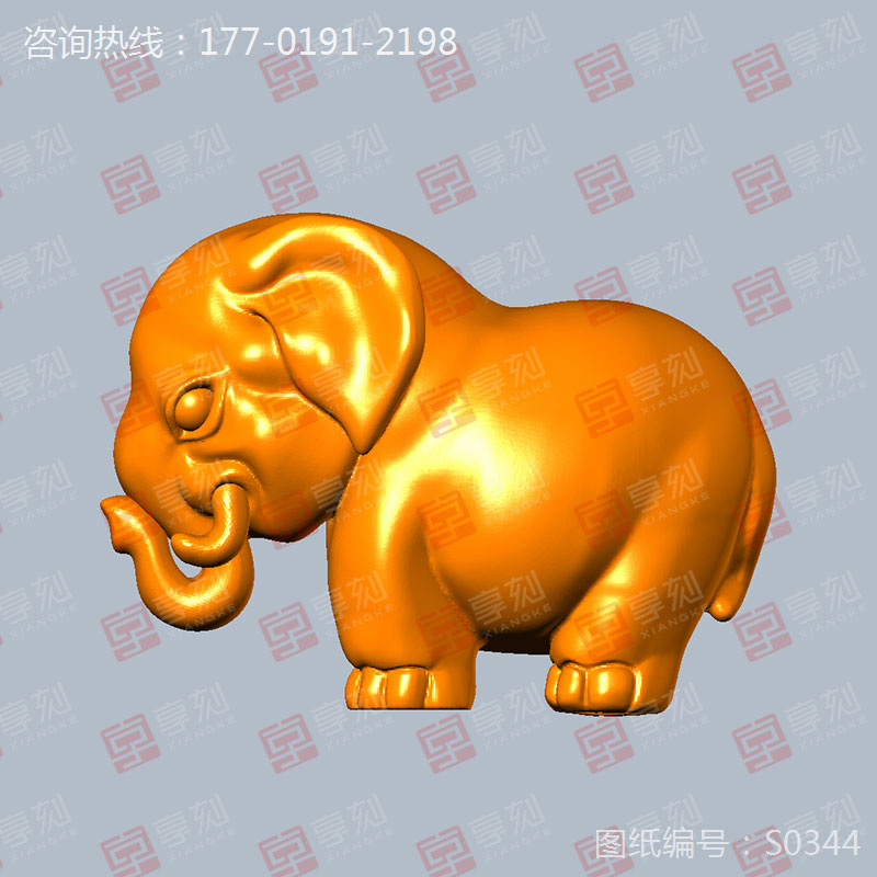大象摆件立体模型3D雕刻图_五轴雕刻机