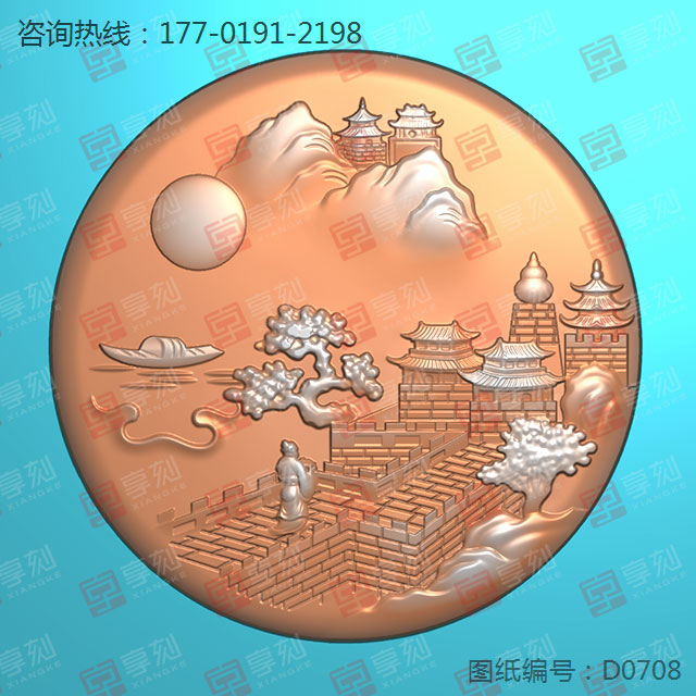 人物山水牌玉石雕刻机电脑雕刻图纸