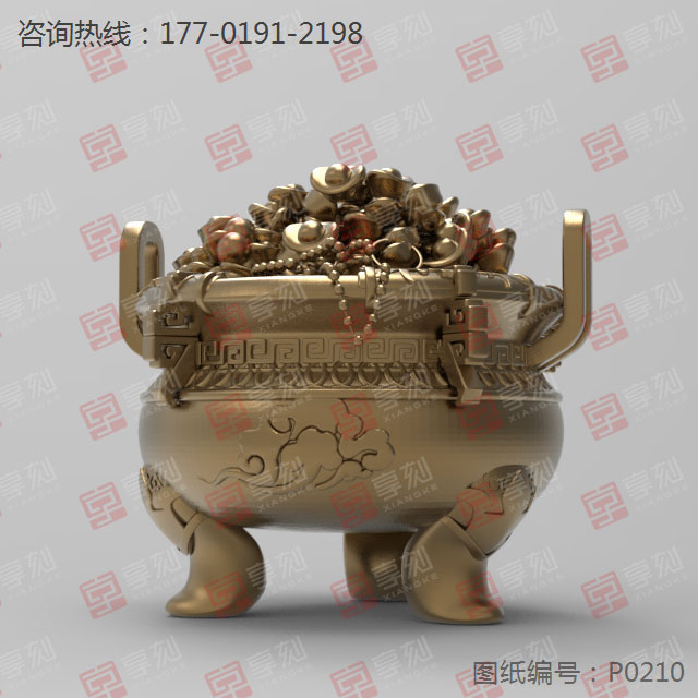 聚宝盆鼎摆件五轴雕刻图纸