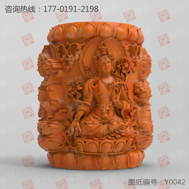 度母勒子笔筒工艺品电脑雕刻图