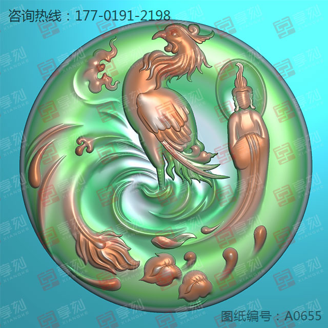 凤观音翡翠玉石吊坠电脑雕刻机精雕图