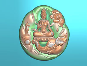 菩萨观音圆牌吊坠电脑雕刻模型图_享刻数控雕刻
