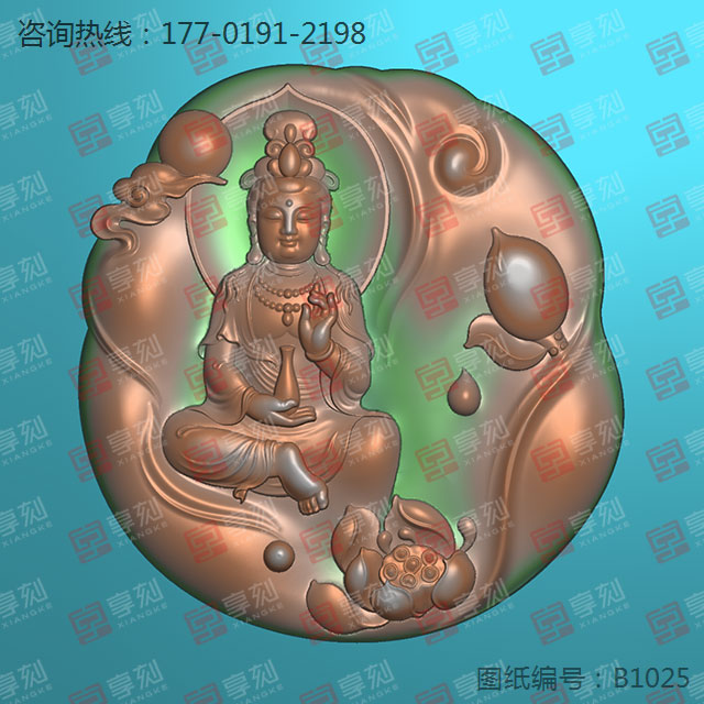 精美观音翡翠精雕模型图玉石玉坠雕刻图