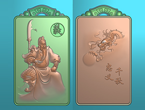 仿古关公神翡翠圆牌电脑雕刻精雕图_享刻数控雕