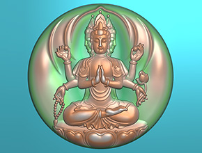 八大守护神千手观音圆牌玉石精雕图_享刻数控雕